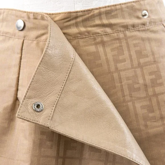Fendi 6 Reversible Leather FF Logo Print Skirt Tan Vintage NWOT - Picture 2 of 16